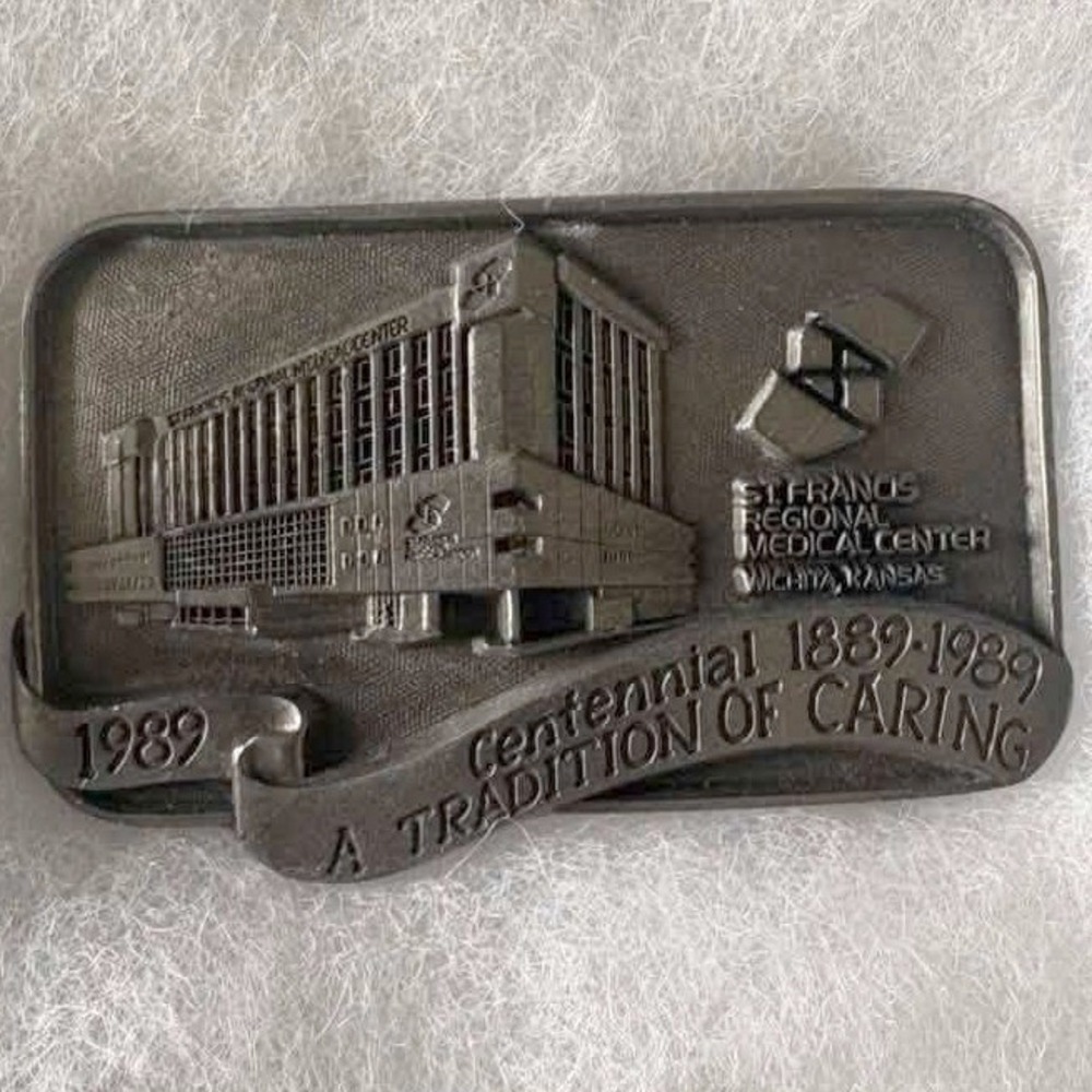 Vintage 1989 St Francis Medical Center Wichita Kansas Centennial Belt Buckle